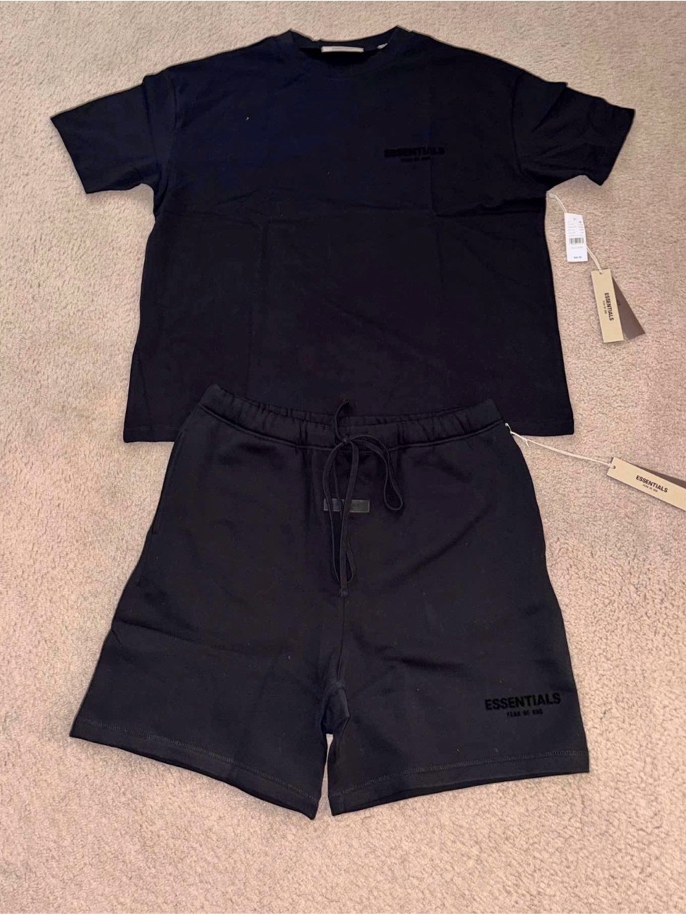 ESSENTIALS Men’s Black Athletic Drawstring Shorts